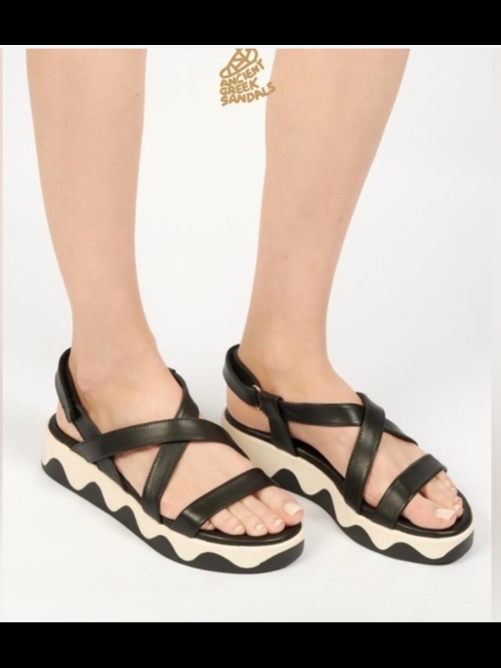 Ancient Greek Sandals Black Platform Slingback Sandal - Picture 2 of 8